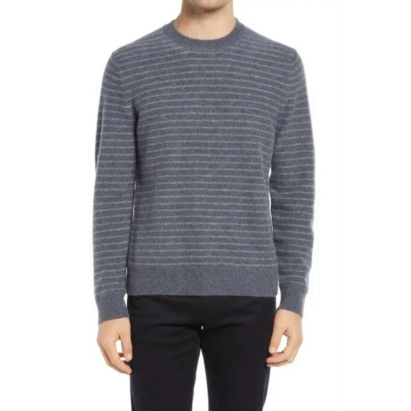 Vince Cashmere Sweater Pullover Gray Striped Mens Sz Large MRSP $425 - Picture 2 of 9